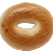 A freshly baked bagel displayed against a clean white background, highlighting its golden-brown crust and round shape